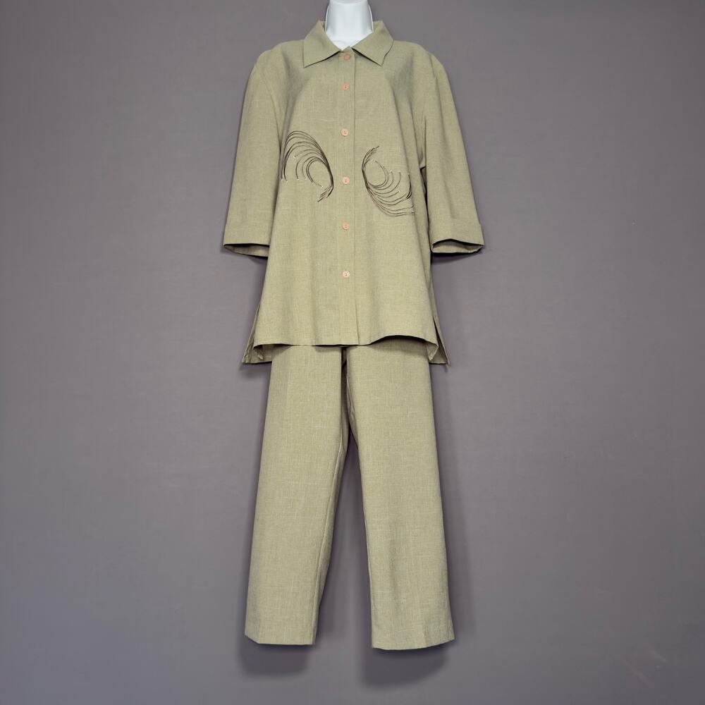 PRIDE & JOY Vintage 80s 90s Green Embroidered Summer Suit Pant Set  Sz 18W